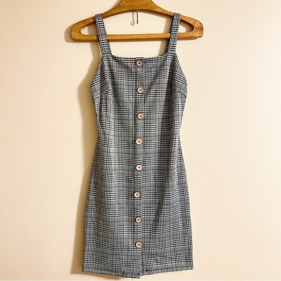 Fashion Nova Gray & White Plaid Mini Dress - Picture 1 of 5